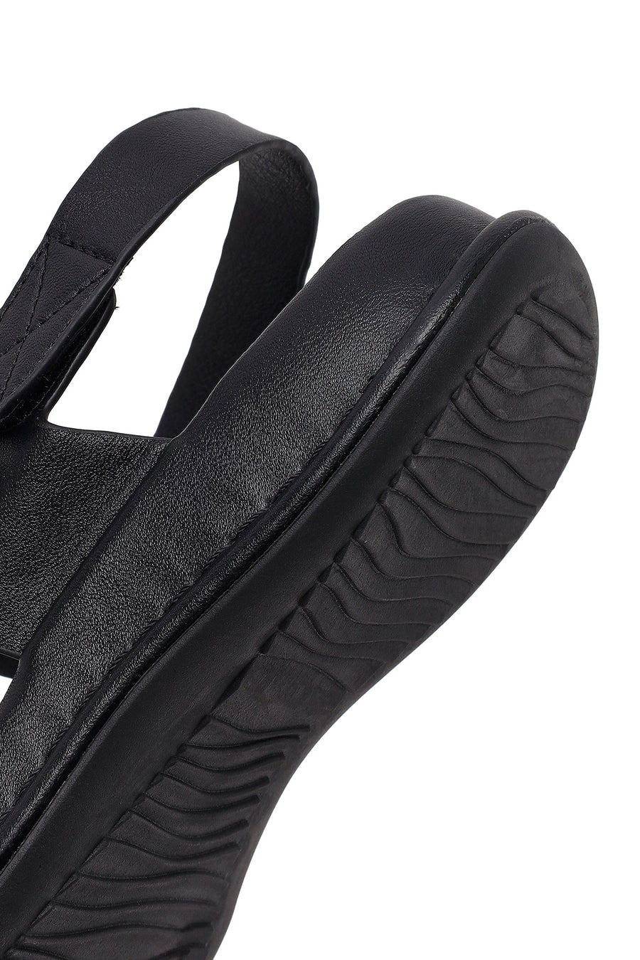 Women's Black Strapped Thick-Soled Comfort Sandals