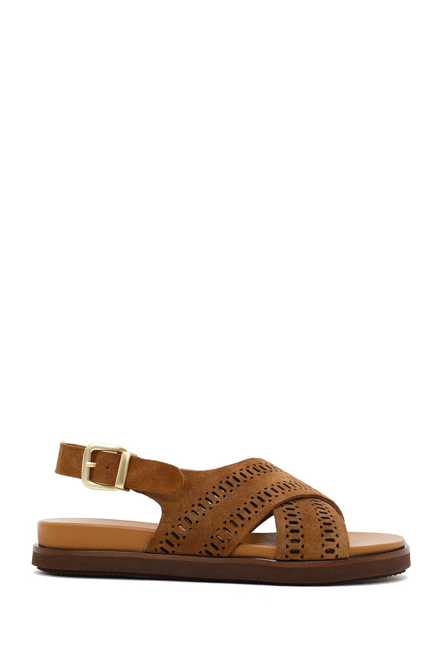 Woman Tan Patterned Suede Leather Sandals 26SFD205010 | Derimod
