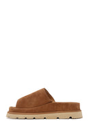 Women's Tan Suede Leather Slippers | Derimod