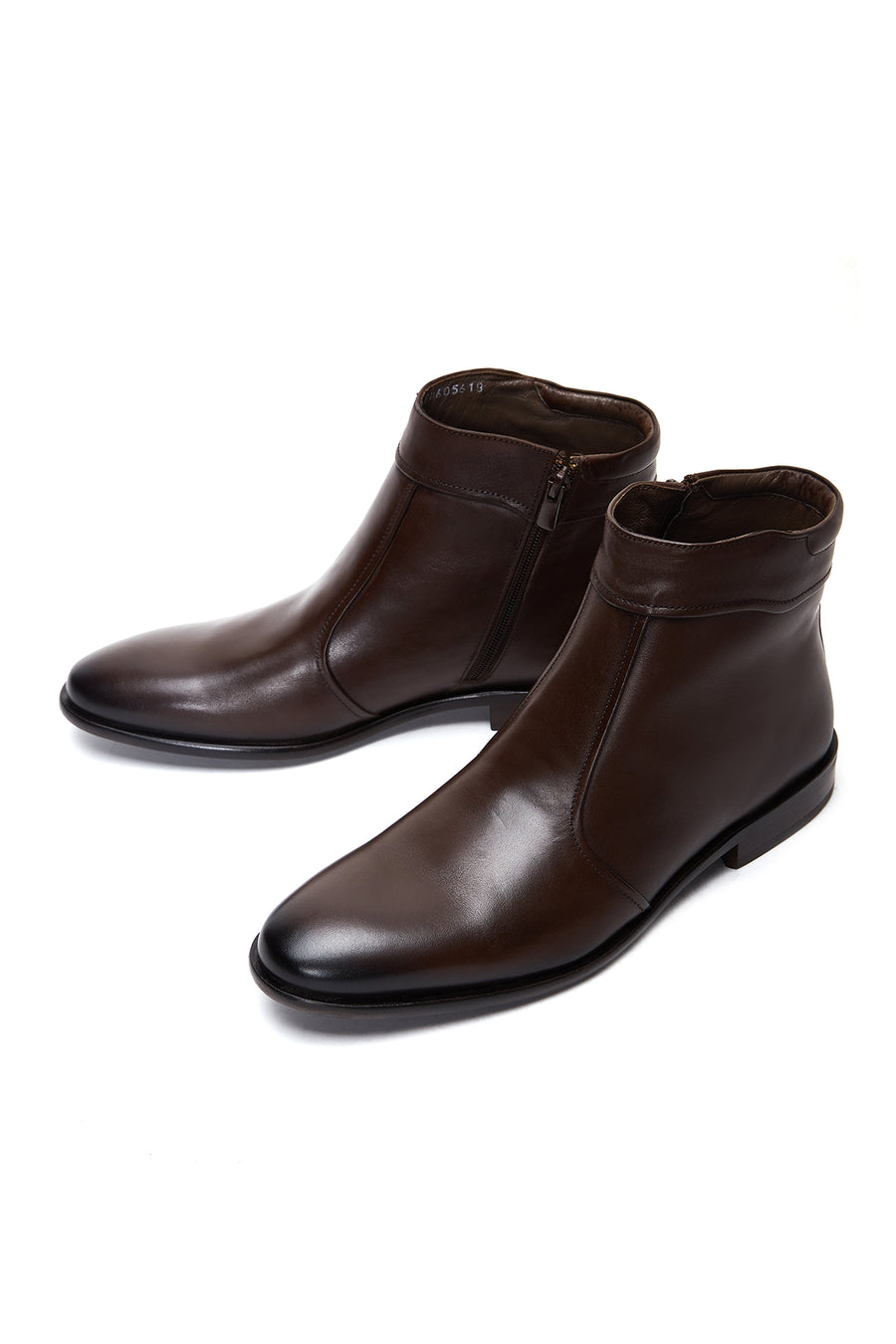 Men's Brown Zippered Classic Leather Boots
