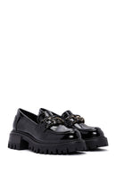 Women's Black Buckle Detailed Leather Masculine Loafer | Derimod