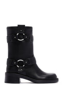 Women's Black Leather Buckle Boots | Derimod