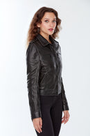 Benefit Women's Black Leather Jacket | Derimod