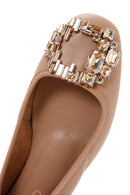 Women's Beige Leather Stone Ballerinas | Derimod