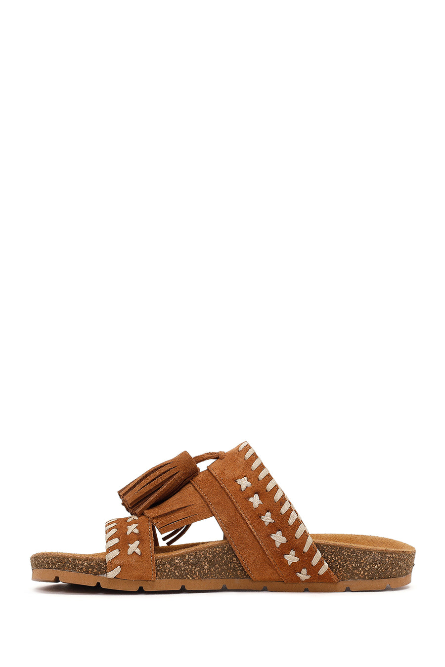 Women's Tan Tassel Suede Leather Slippers