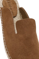 Women's Tan Suede Leather Espadrille Slippers | Derimod