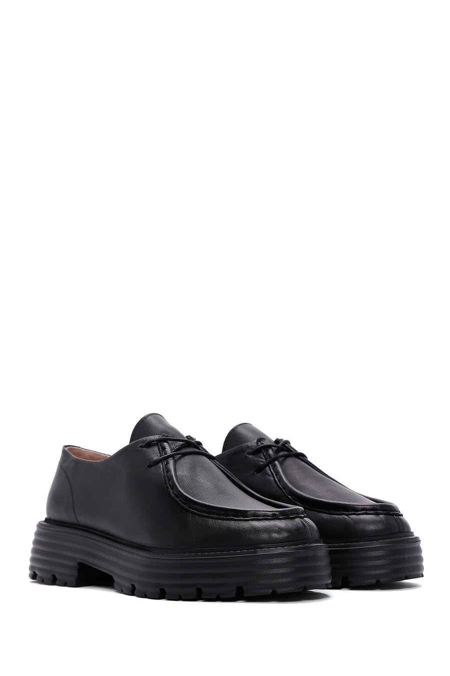 Women's Black Lace-Up Leather Masculine Shoes
