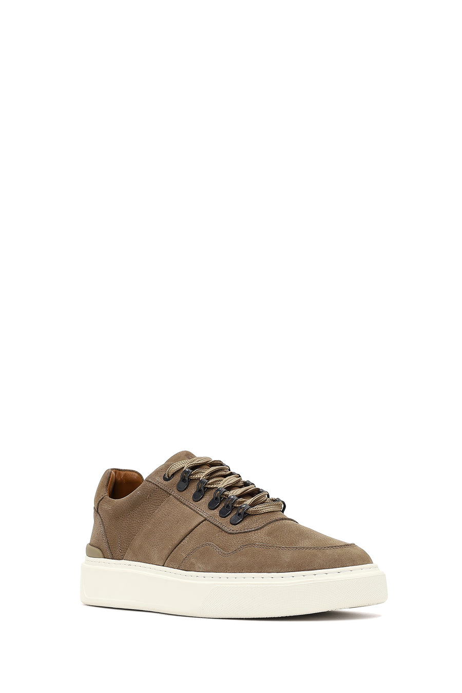 Erkek Vizon Bağcıklı Kalın Tabanlı Nubuk Deri Sneaker