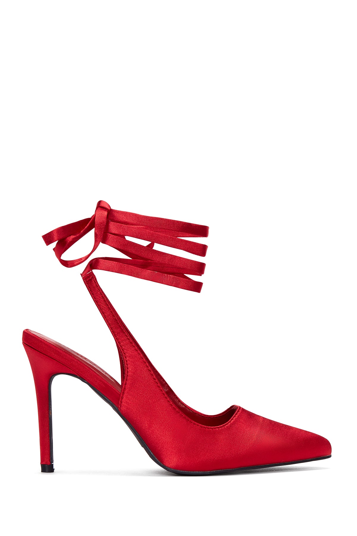 Women's Red Ankle Strap Satin Heeled Shoes 22SFE49466F | Derimod