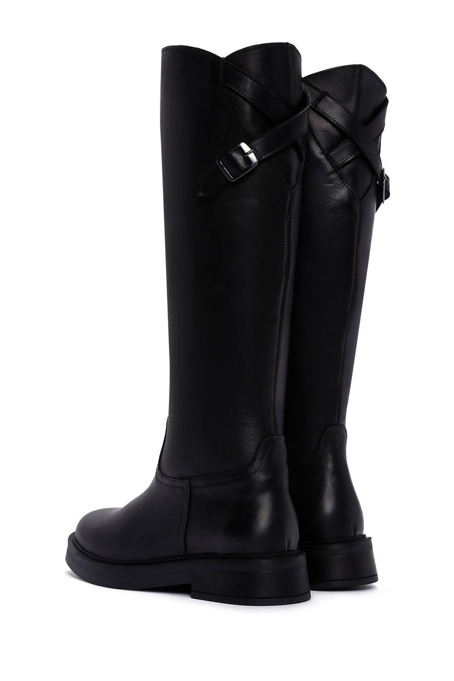 Women's Black Leather Zippered Boots