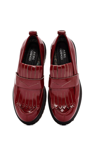 Kadın Bordo Kalın Tabanlı Maskülen Loafer