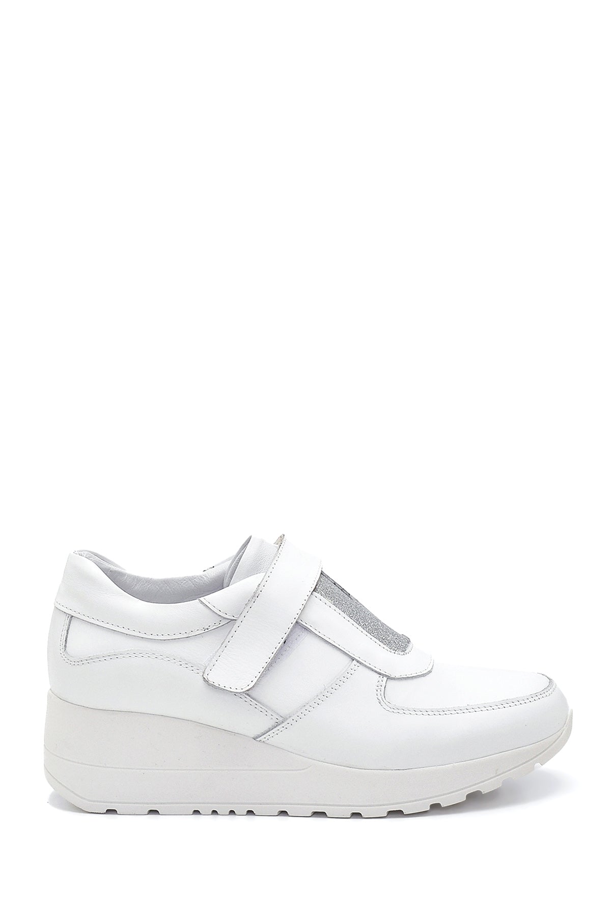Women's White Leather Wedge Heel Sneaker 22SFD420718 | Derimod