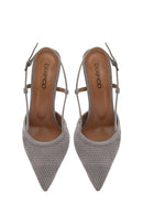 Women's Grey Slingback Suede Leather Thin Heeled Shoes | Derimod