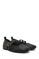 Women's Black Buckle Leather Ballerinas | Derimod