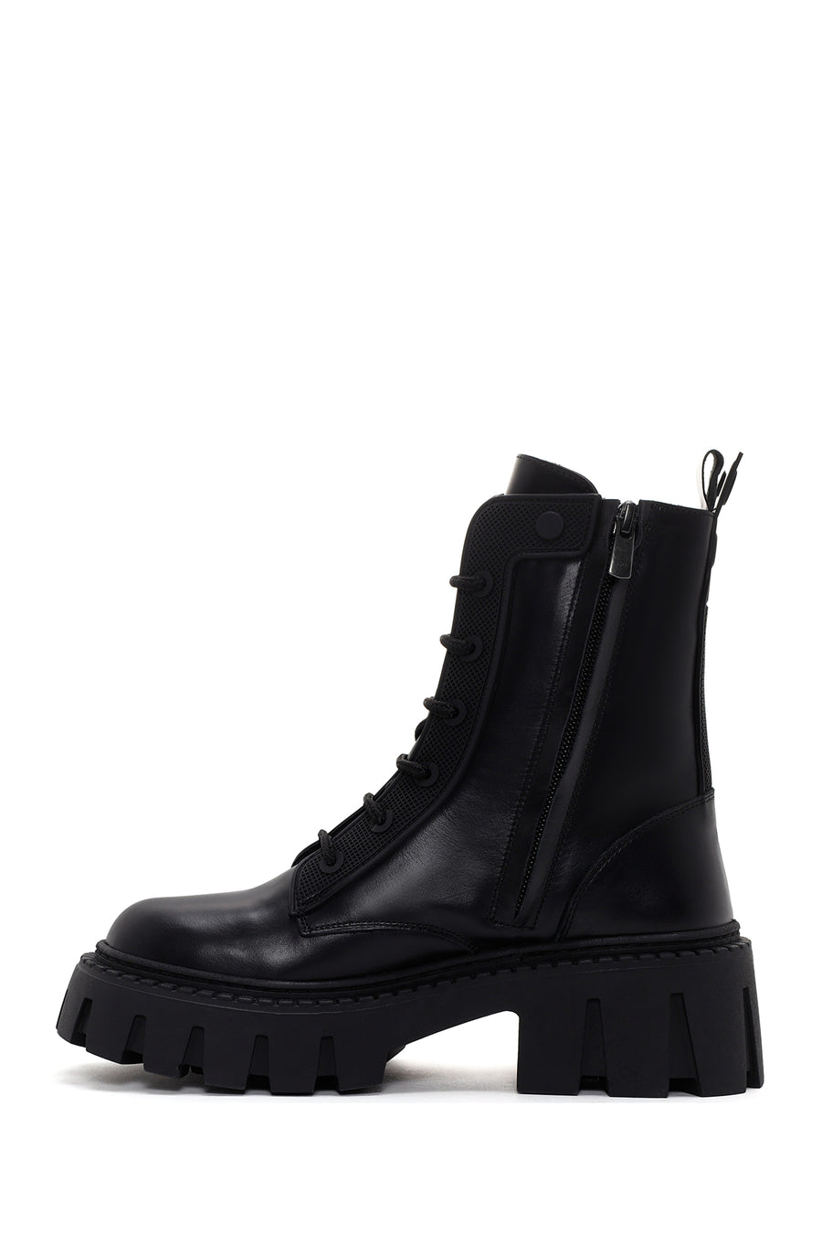 Women's Black Zippered Leather Boots