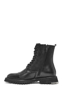 Men's Black Zippered Leather Combat Boots | Derimod