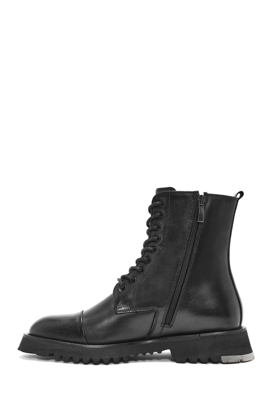 Men's Black Zippered Leather Combat Boots