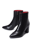 Women's Black Heeled Zippered Casual Leather Boots | Derimod