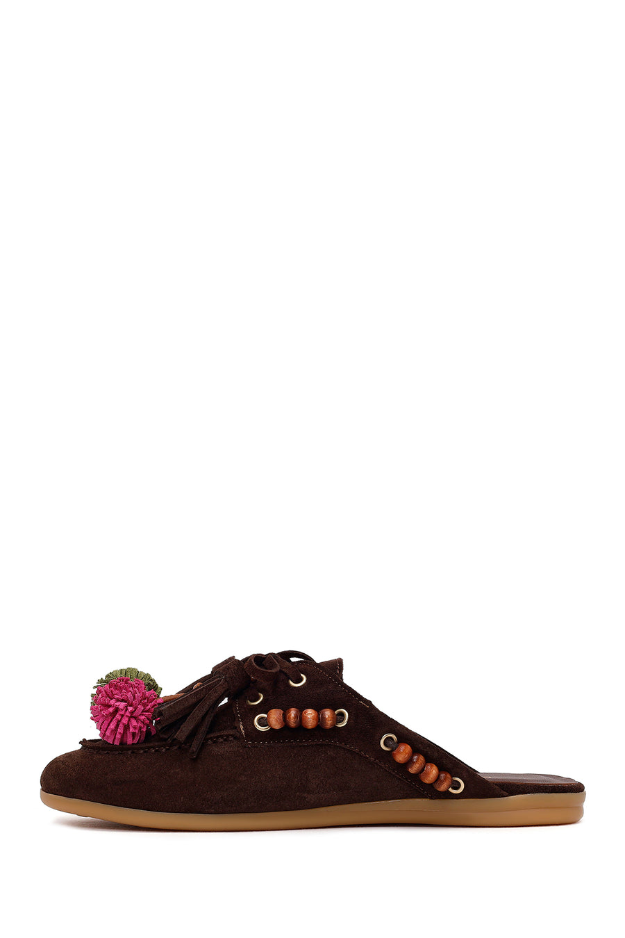 Woman Brown Tassel Suede Mule Slipper
