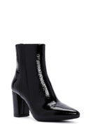 Women's Black Zippered Thick Heeled Patent Leather Boots | Derimod