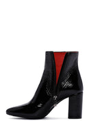Women's Black Zippered Thick Heeled Patent Leather Boots | Derimod