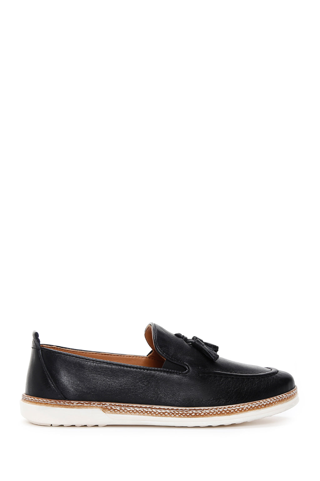 Erkek Siyah Deri Püsküllü Casual Loafer