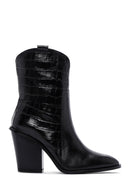 Women's Black Leather Heeled Cowboy Boots | Derimod