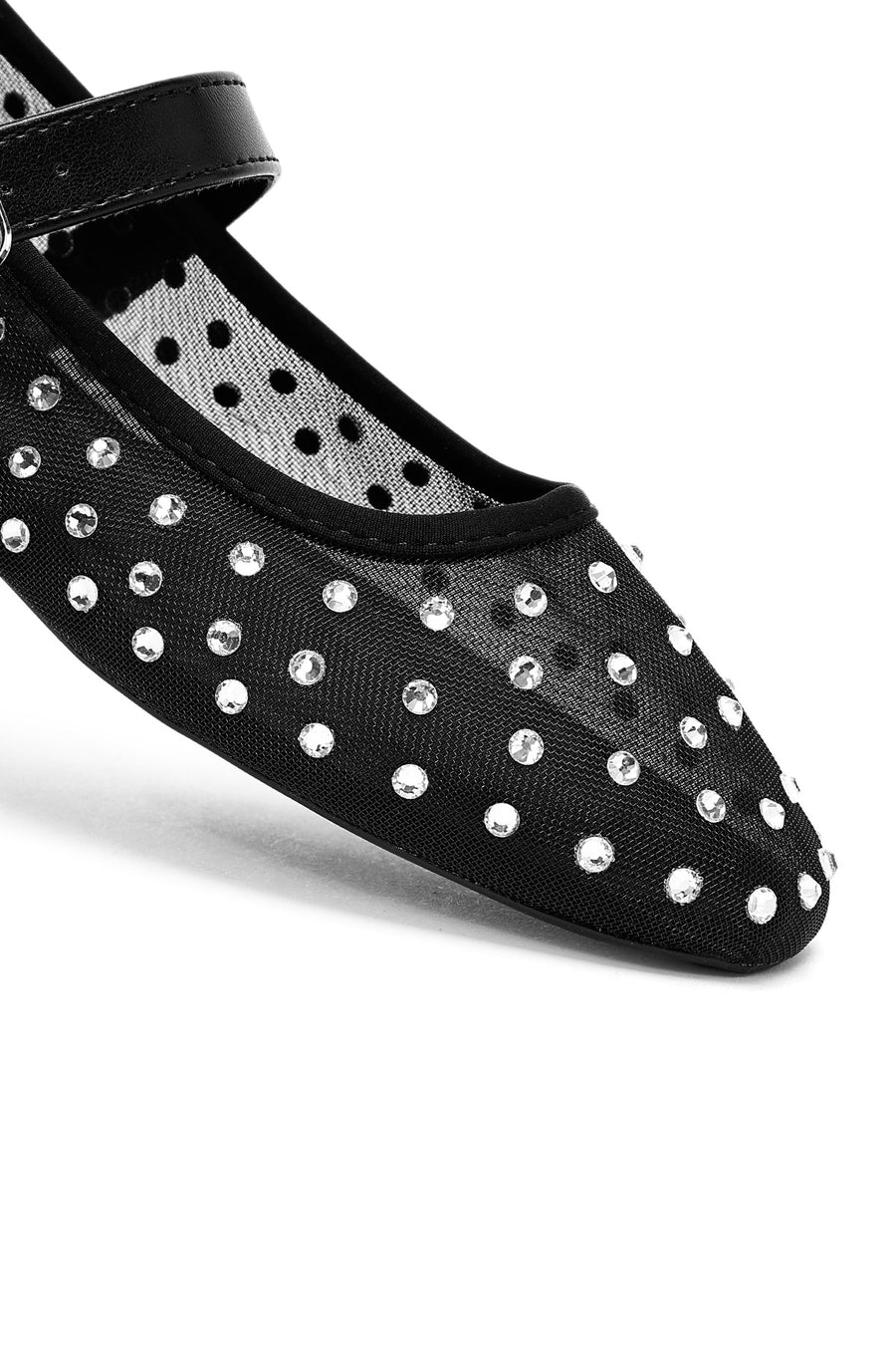 Women's Black Buckled Stone Fabric Ballerinas