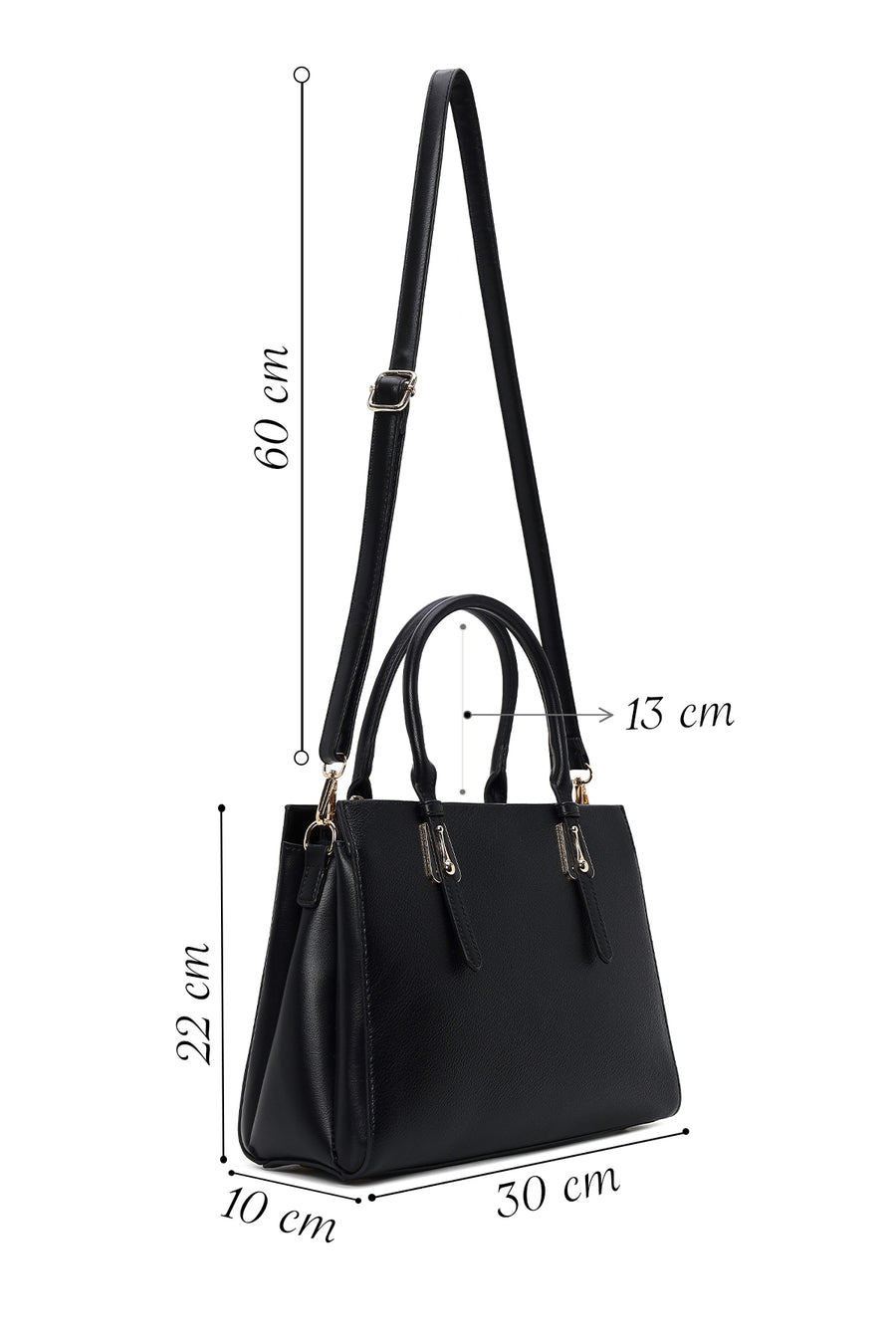 Woman Black Classic Shoulder Bag with Long Strap