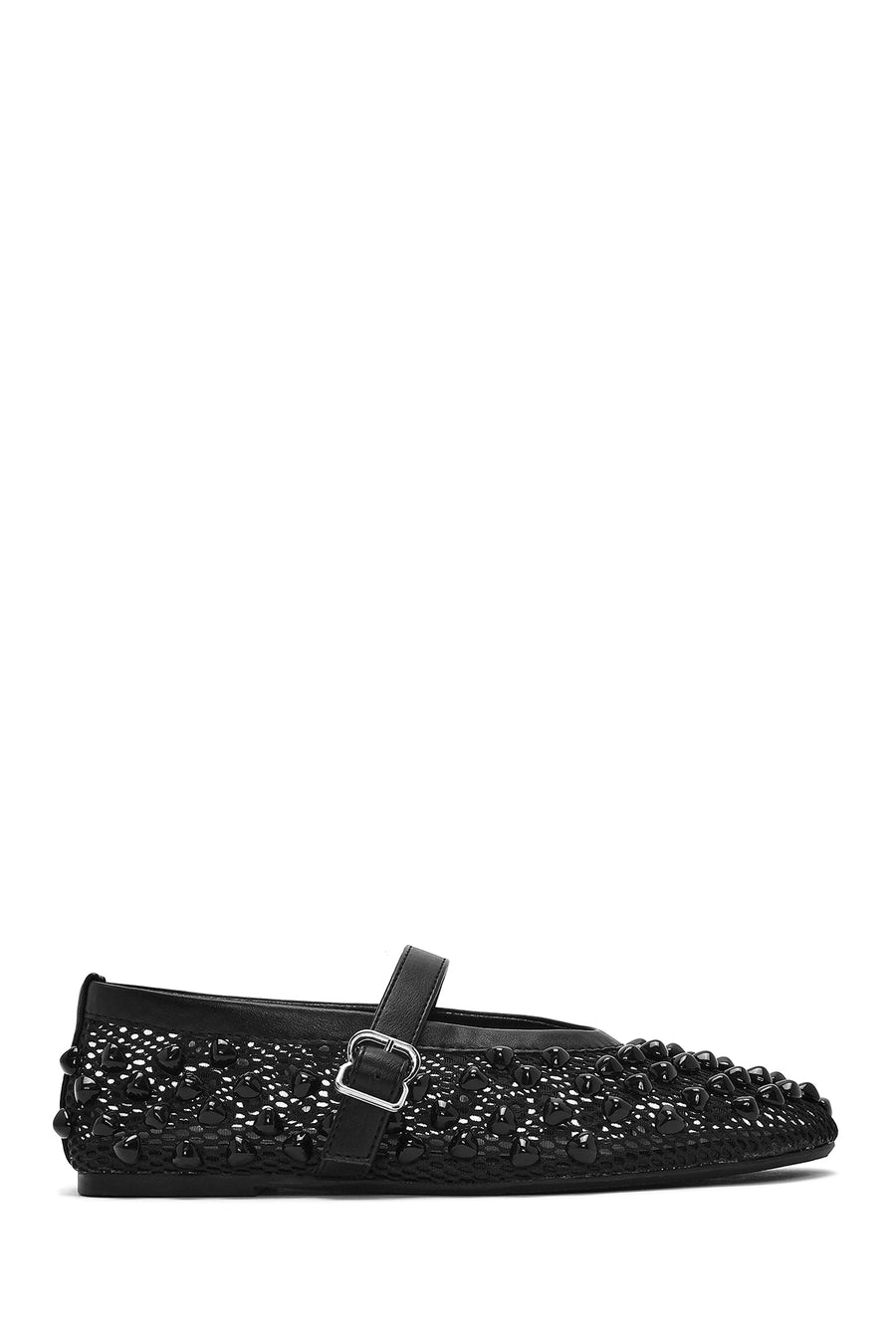 Women's Black Buckled Stoned Fishnet Ballerinas 25SFD444314 | Derimod
