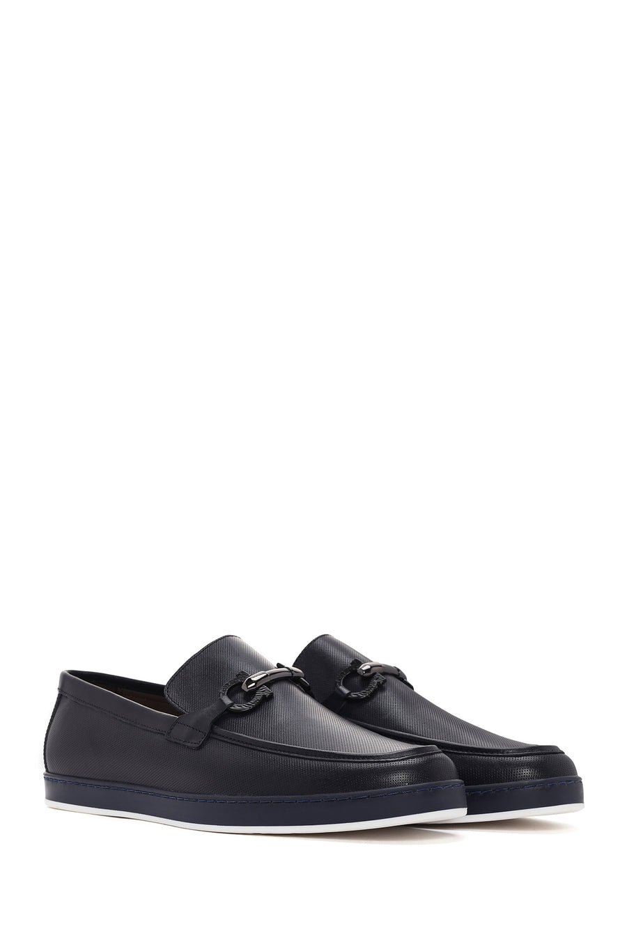 Men's Navy Blue Leather Casual Loafer