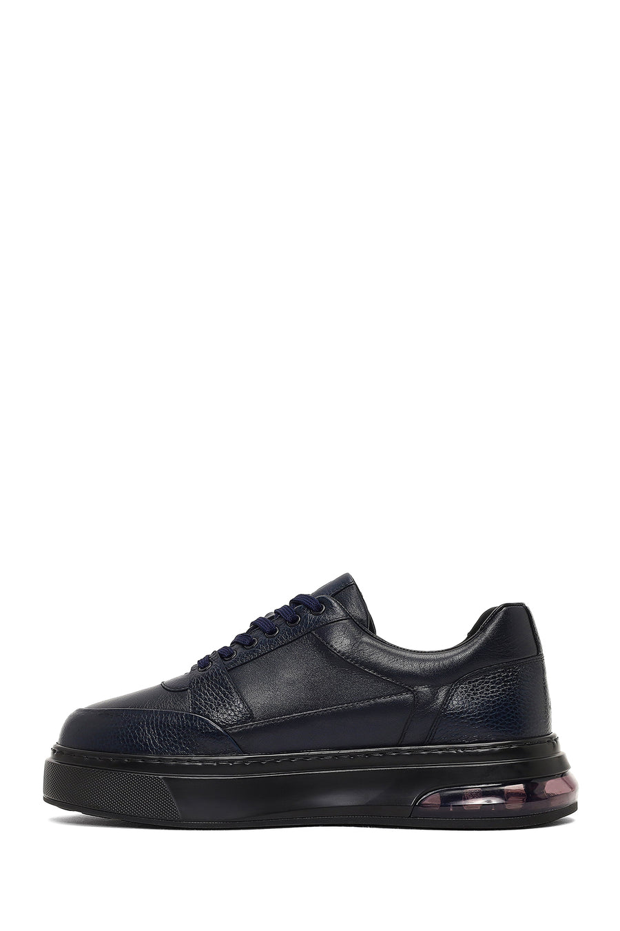 Men's Navy Blue Lace-Up Thick Sole Leather Sneaker