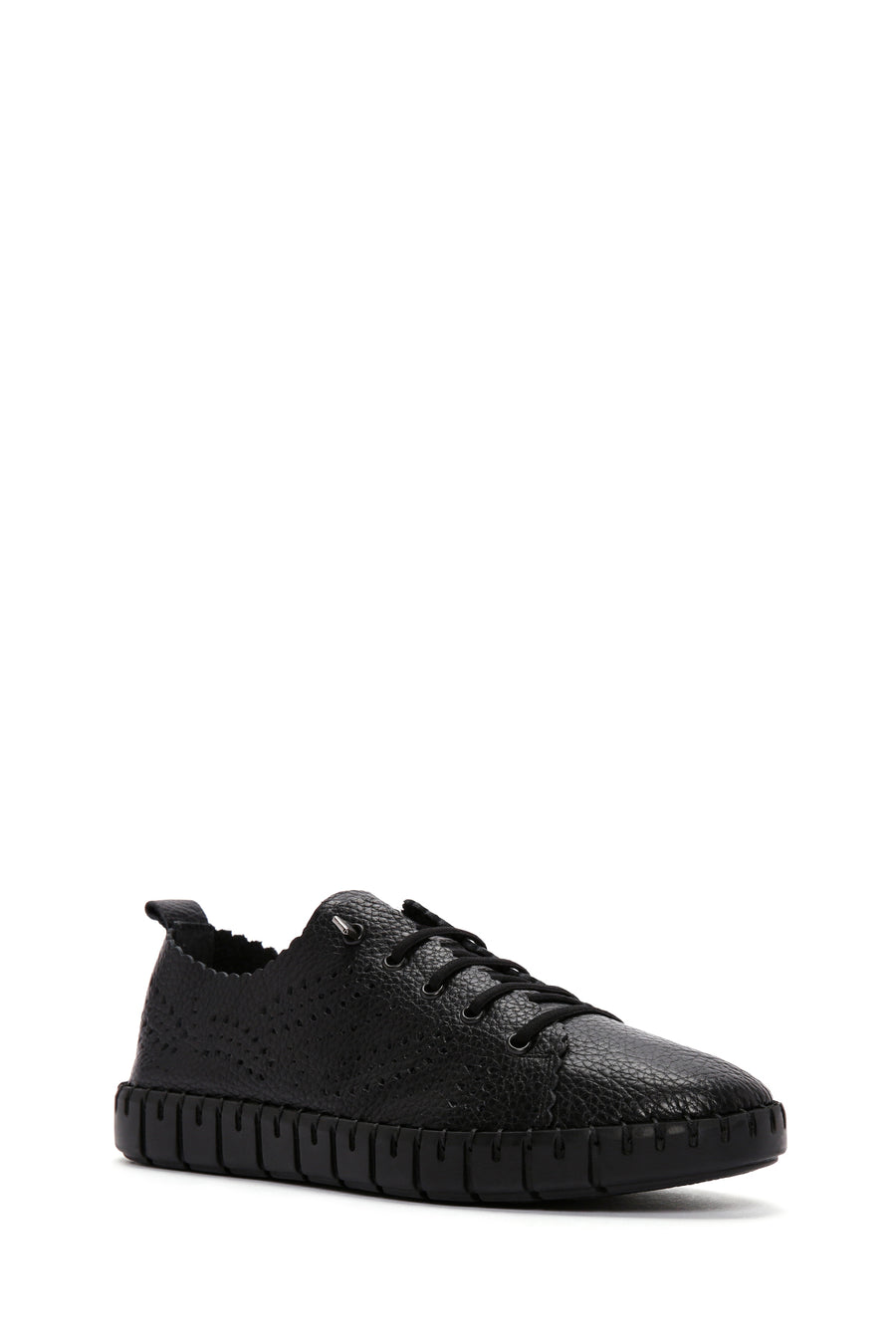 Woman Black Laced Patterned Leather Comfort Shoes
