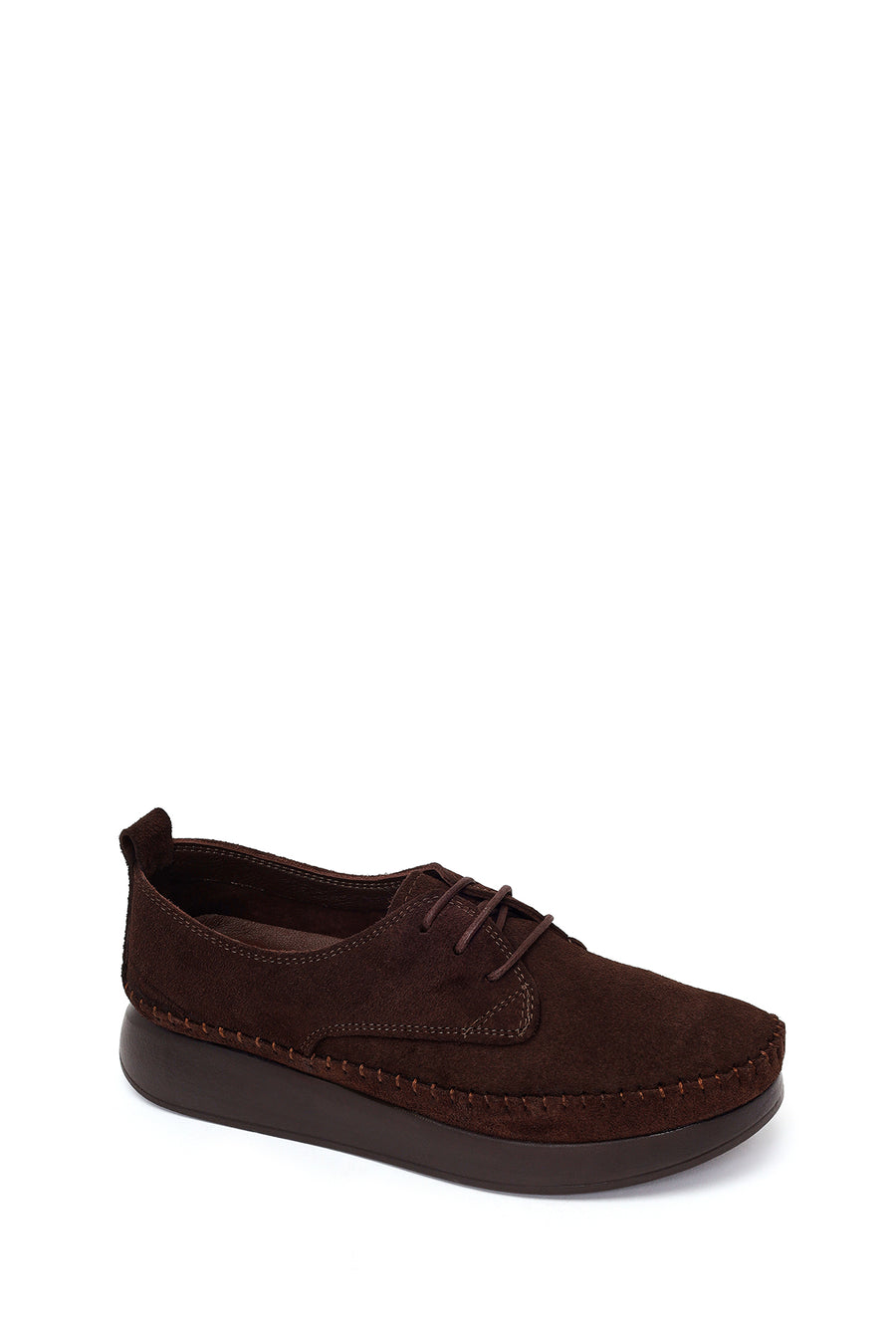 Woman Brown Lace-Up Thick-Soled Suede Comfort Shoes