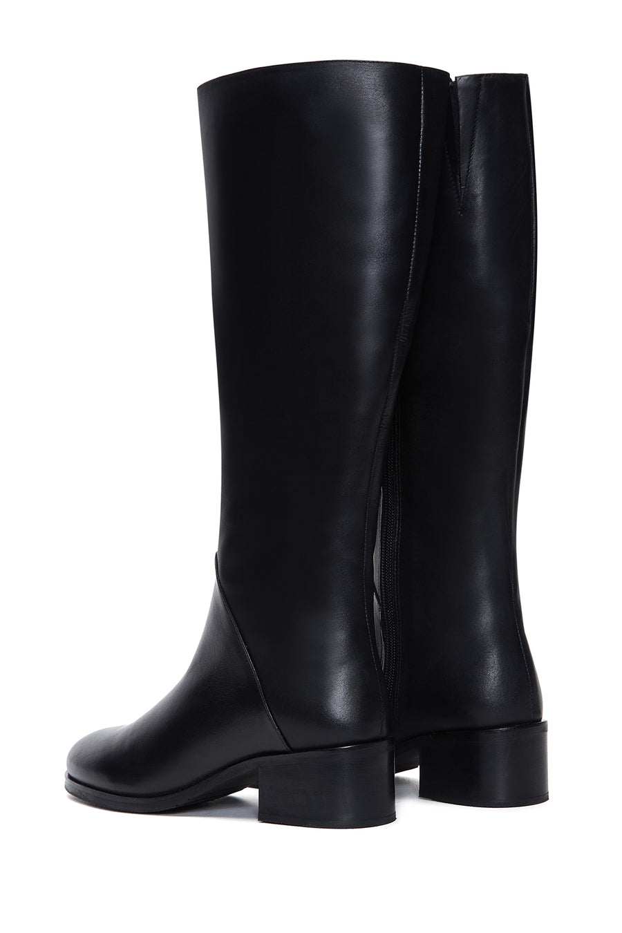 Women's Black Leather Zippered Heeled Boots