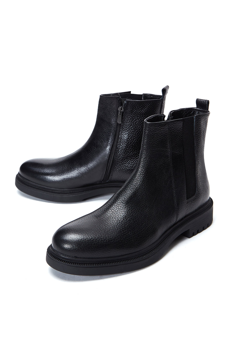 Men's Black Zippered Leather Casual Boots