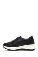 Woman Black Lace-Up Thick-Soled Leather Sneaker | Derimod
