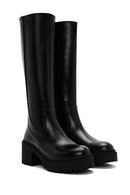 Woman Black Zip Closure Chunky Heeled Leather Boots | Derimod