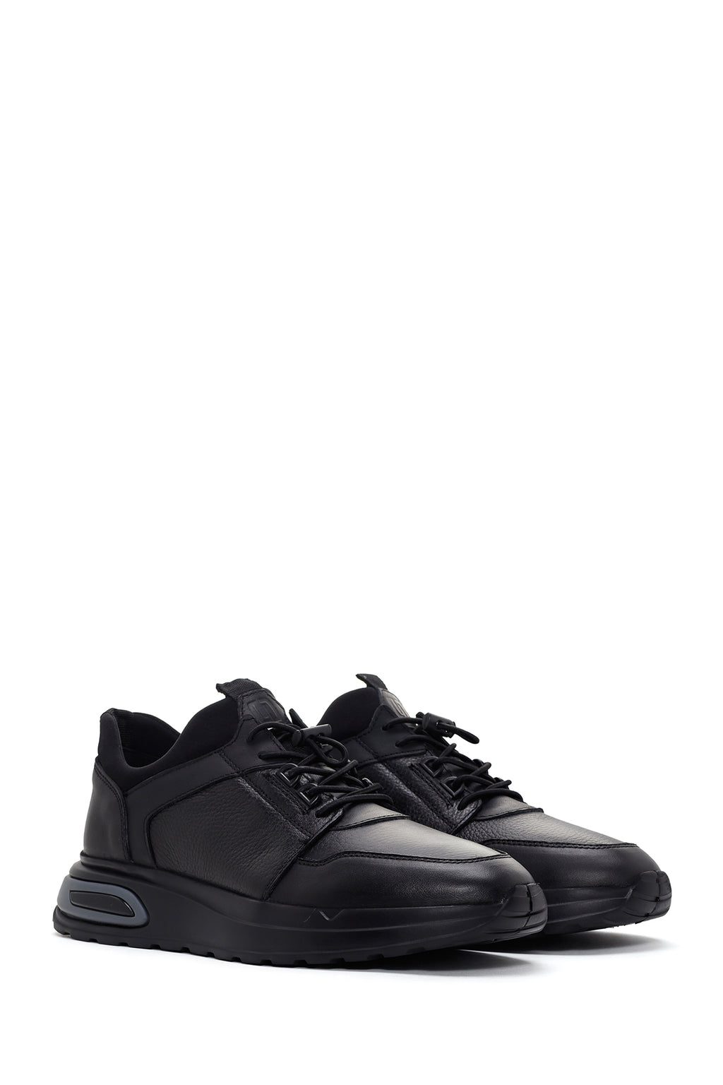 Erkek Siyah Bağcıklı Deri Casual Sneaker