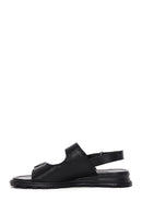 Women's Black Leather Buckle Flat Sandals | Derimod