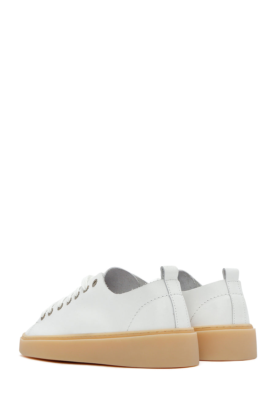 Erkek Beyaz Bağcıklı Deri Sneaker
