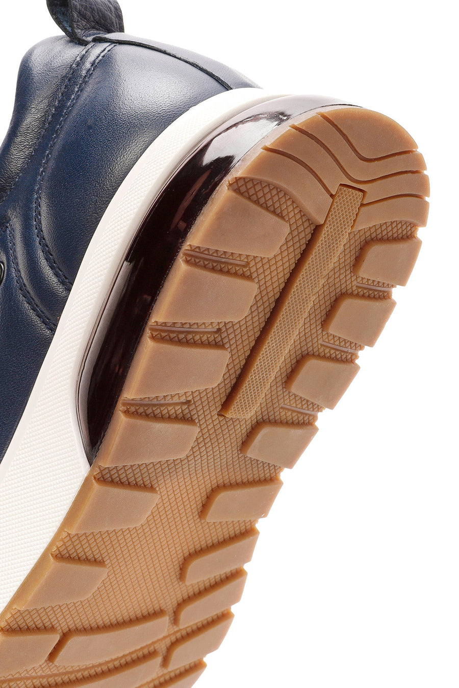 Erkek Lacivert Bağcıklı Kalın Tabanlı Deri Sneaker