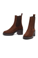Women's Brown Thick Heeled Suede Chelsea Boot | Derimod