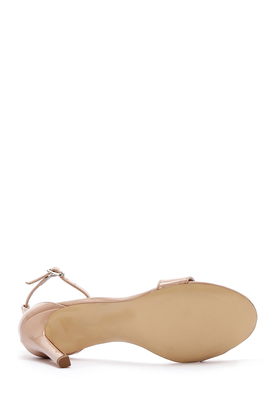 Women's Beige Leather Patent Leather Heeled Sandals