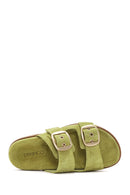 Women's Green Buckle Suede Leather Slippers | Derimod