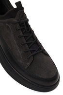 Male Gray Lace-Up Thick-Soled Leather Sneaker | Derimod