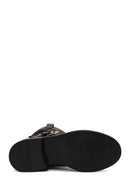 Woman Black Leather Biker Boots | Derimod
