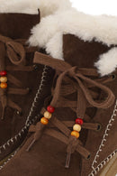 Woman Dark Mink Lace-Up Thick-Soled Suede Teddy Boots | Derimod