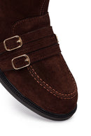 Woman Brown Buckled Suede Boots | Derimod