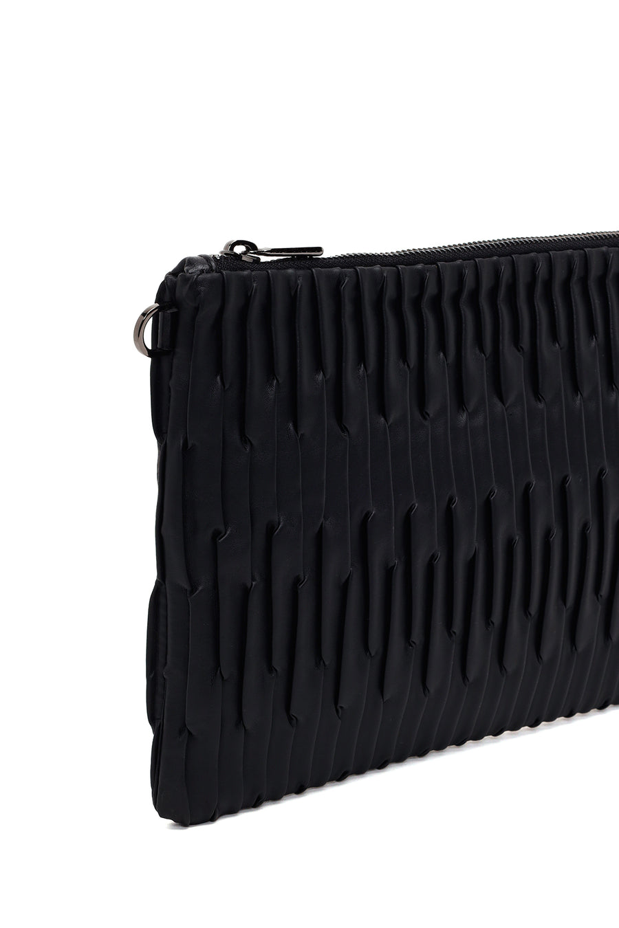 Woman Black Chain-Strap Patterned Clutch Bag
